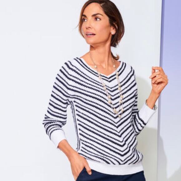 Talbots Chevron Striped V Neck Sweater NWT XL - Picture 2 of 7